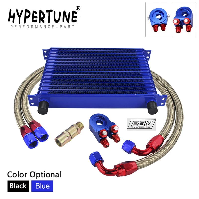 

UNIVERSAL 15 ROWS OIL COOLER KIT + OIL FILTER SANDWICH ADAPTER + STAINLESS STEEL BRAIDED OIL HOSE With PQY STICKER+BOX