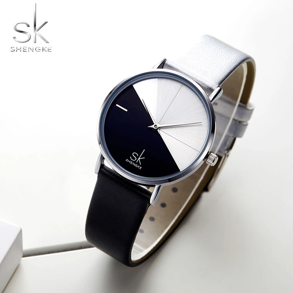 Shengke 2018 новые модные женские часы двухцветные кожаные кварцевые наручные для