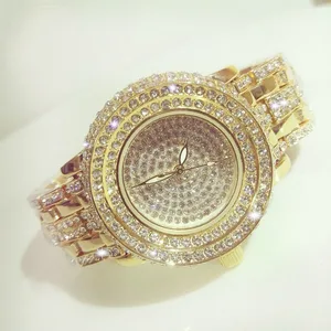 Часы наручные BS женские кварцевые, брендовые роскошные золотистые, с браслетом под платье, с бриллиантами, 2017