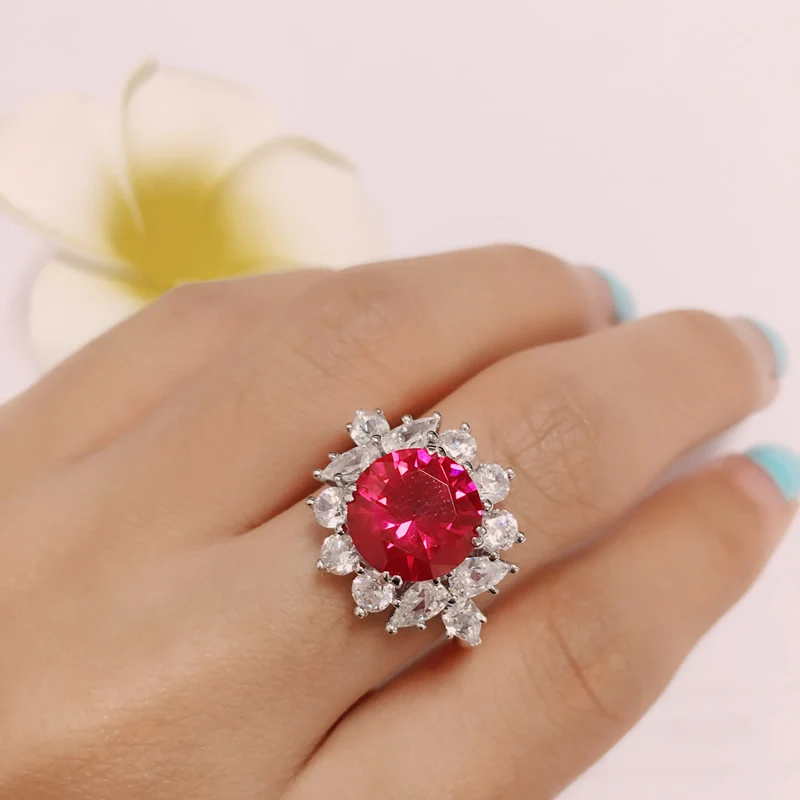 

ANZIW New 925 Sterling Silver Red White Shiny Round Sona Graceful Rings Engagement For Women Engagement Fine Jewelry Ring Gifts