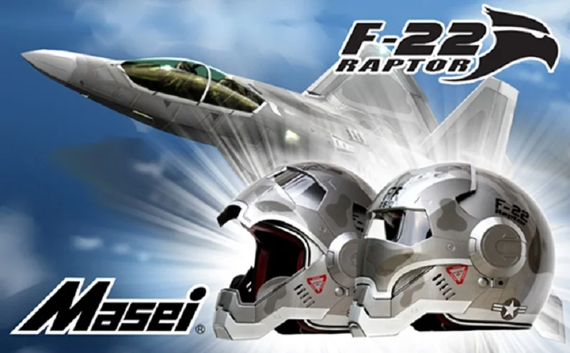 Мотоциклетный шлем Masei 610 F22 Raptor US Air Force F22|helmet ironman|masei 610helmet open |