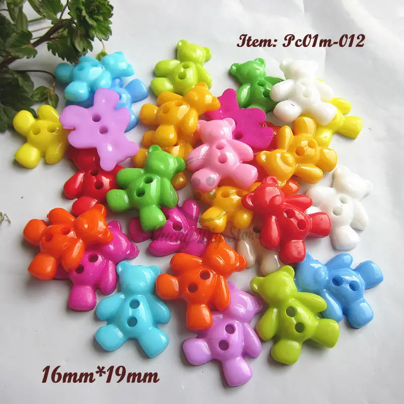 120 шт. разноцветные пуговицы с медведем 2 отверстия Мультяшные пластиковые для