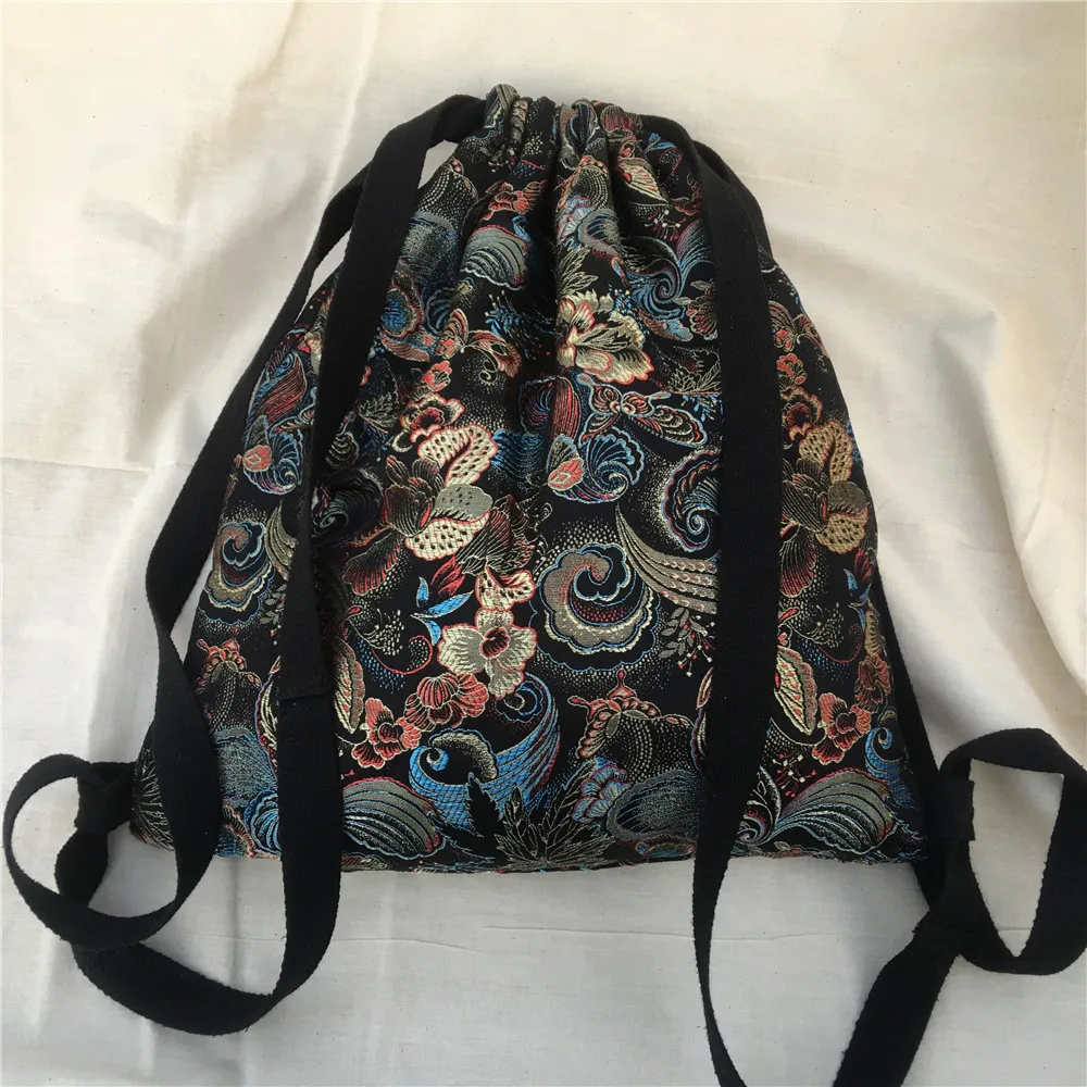 

YILE Jacquard Polyester Satin Drawstring Backpack Lady Bag Cotton Lining 8914d