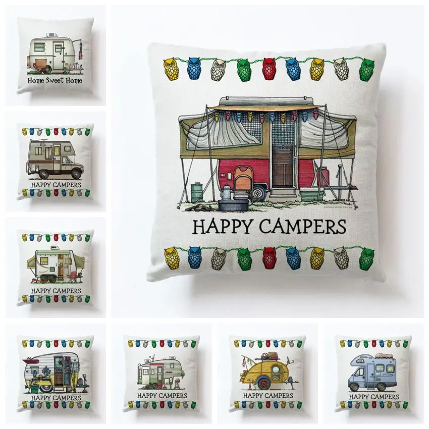 

1Pcs Touring car 45*45cm Cotton Linen Throw Pillow Cushion Cover Car Home Decoration Sofa Decor Decorative Pillowcase 2018