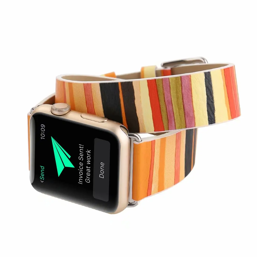 Ремешок из натуральной кожи с двойным круговым браслетом Для Apple watch band 4 44/40 мм цветной ремешок для iwatch series 3/2/1 42/38 мм