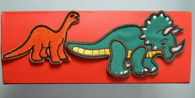 

Brontosaurus Jurassic dinosaur lizard kids fun Green Orange Iron On Patches, sew on patch,Appliques, Made of Cloth,100% Quality