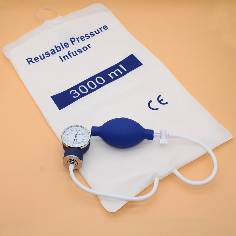 

3000ml Pressure Infusion Bag,reusable Nylon bag and pressure gauge,blue Inflatable ball of silicone.