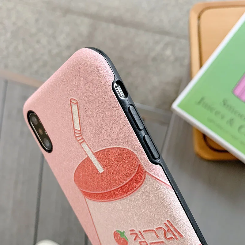 Ins молоко клубника напиток iphonexs телефон чехол iphone7/8 плюс весело iphoneXSMAX шелк