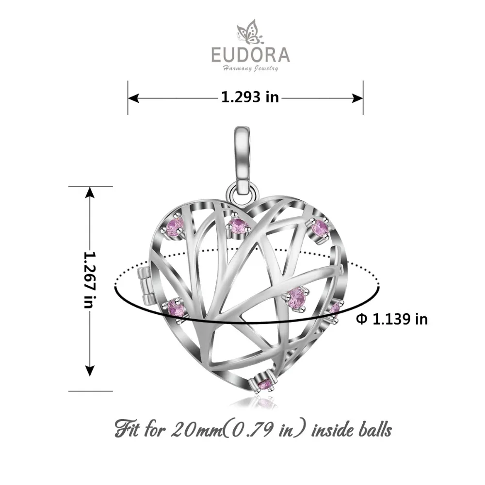 EUDORA Harmony Ball Chime колье с кулоном в виде клетки медальон розовый циркон сердце кулон для беременных женщин Романтический подарок модные украшения 20 мм