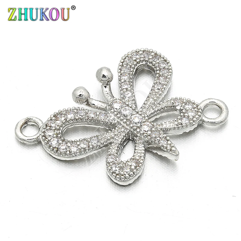 Коннекторы бабочки ручной работы из латуни и кубического циркония 17*23 мм для