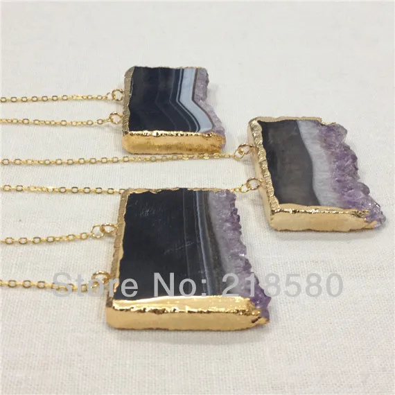 SN 060 друза аметиста срез Кулон две подвески петли ожерелье|pendant necklace|necklace necklacedruzy