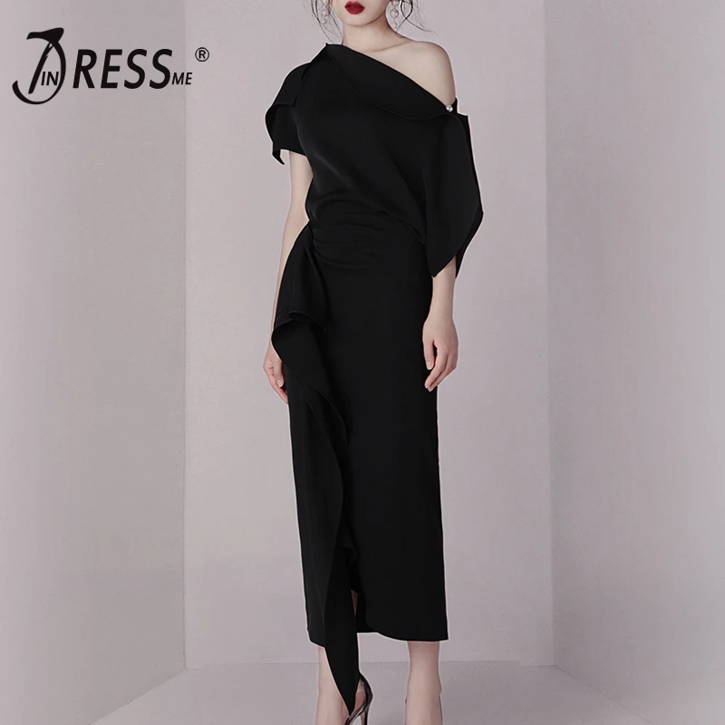 Облегающий комплект INDRESSME летнее платье из 2 предметов Черный Асимметричный топ