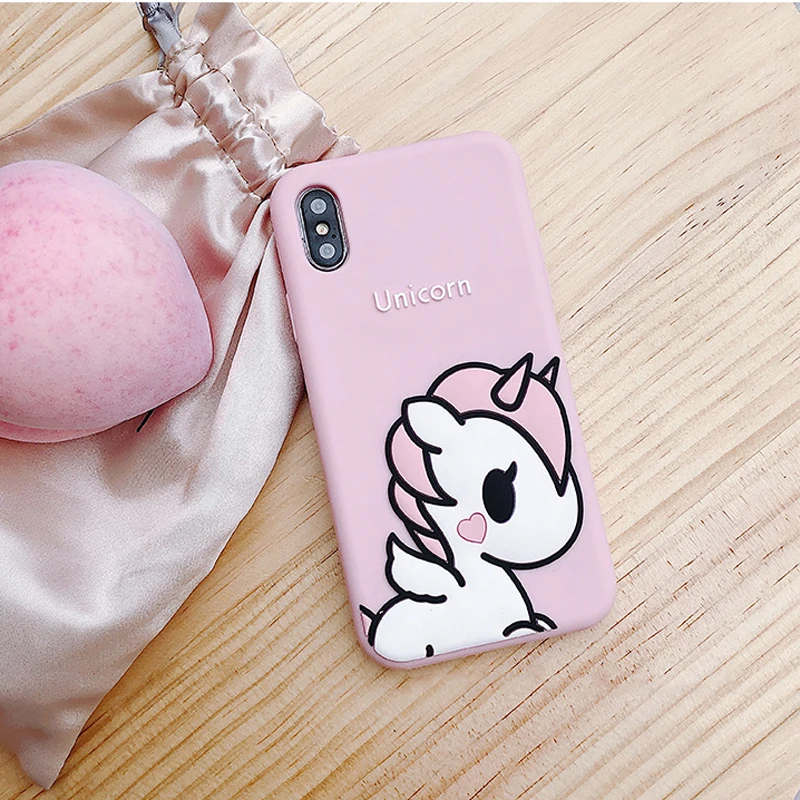 Lovely Pink Unicorn iphoneXs Max mobile phone shell cartoon women 6s 7 8 plus XR X protective case girl soft silicone wrap fall |