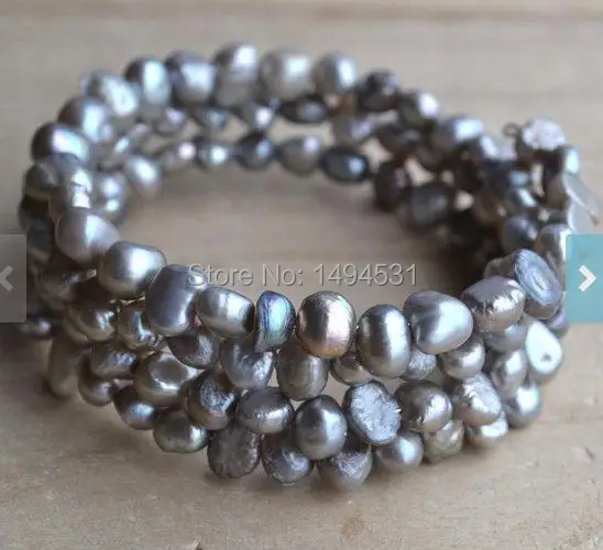 Оптовая продажа жемчужный браслет-темно-серый цвет 4 ряда 6-7 мм настоящий