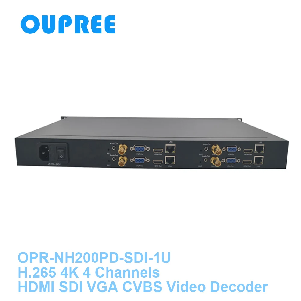 4 канальный декодер IP потоковый к HD 3G SDI видео аудио H.265 4K HTTP RTSP RTMP UDP HLS HDMI VGA CVBS