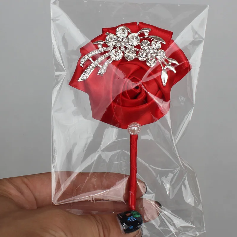 Высокое качество Алмазный шелк WineRed цвет корсаж с букетом алмаза розовые аксессуары для свадьбы невесты и брошь для жениха Pin X1104-1