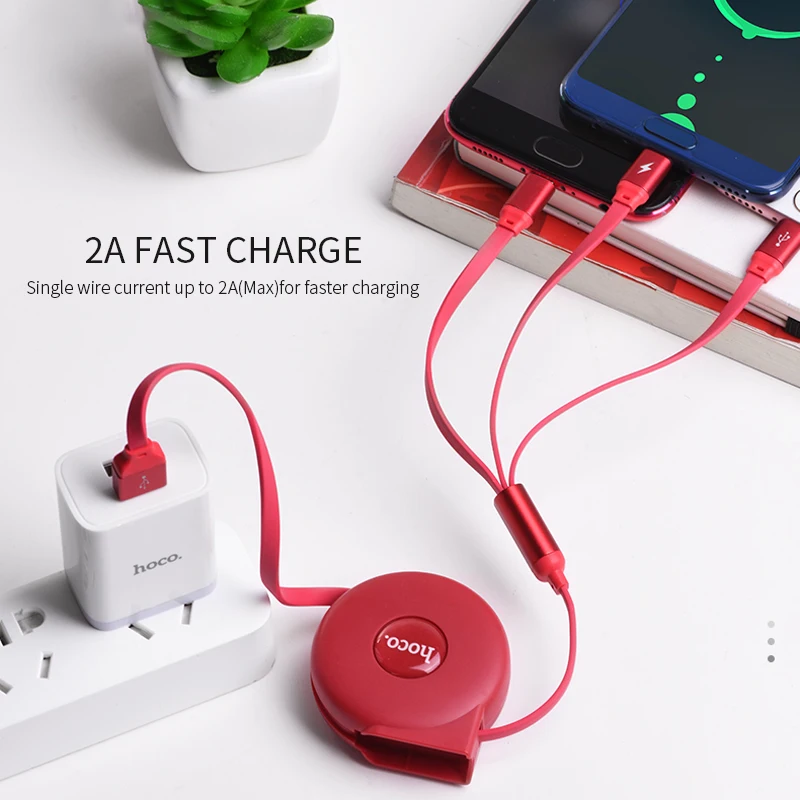 HOCO 3 в 1 usb зарядный кабель гибкий Регулируемый USB Быстрый Micro + Тип C для iPhone samsung