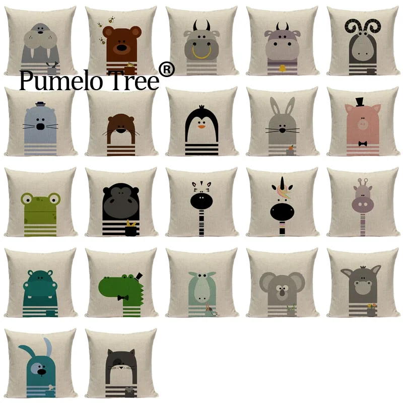 Милый чехол для подушки с мультяшными изображениями льняная хлопковая смесь