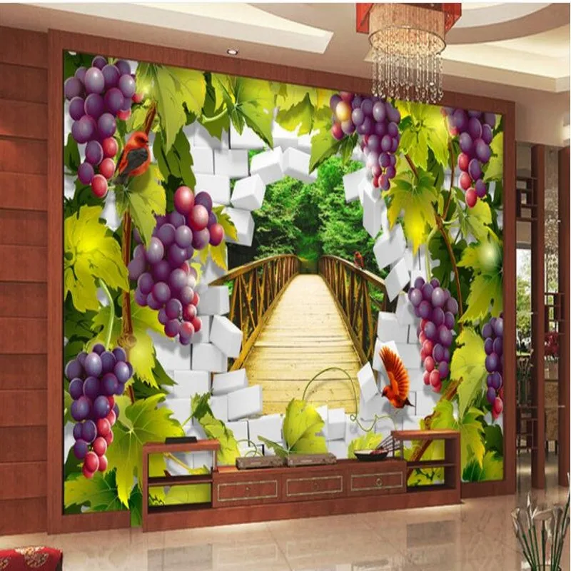 Большой заказ обои зеленый виноград Виртуальная 3D пейзаж двери нетканых