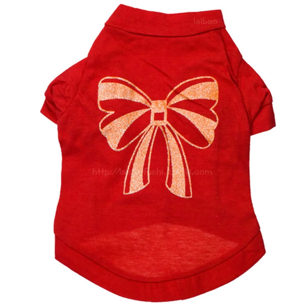 

Fashion The Pet Dog Clothes Red With Gold Bowknot Cotton T-Shirt