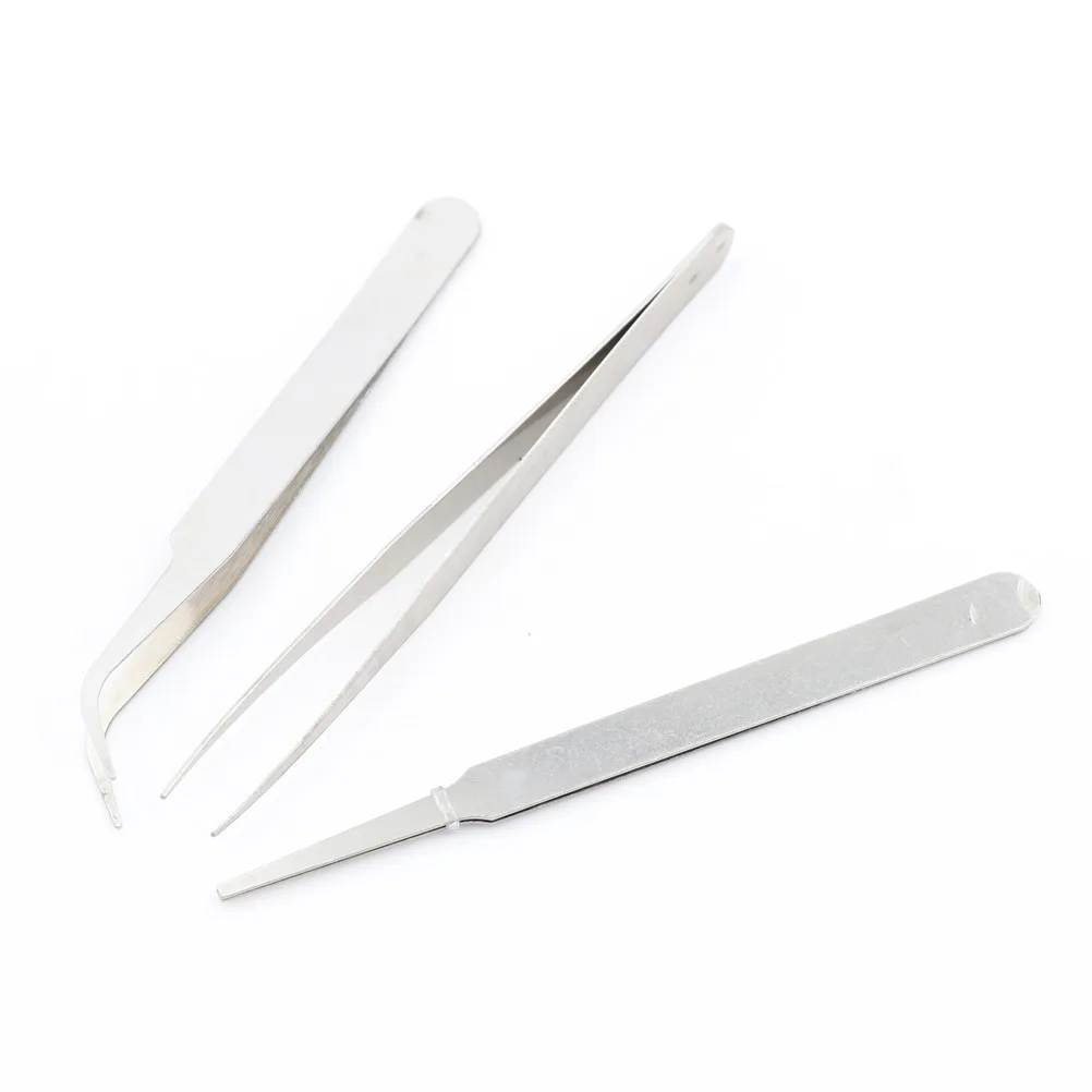 

3 pcs 11cm Stainless Steel Electronic Tweezers Repair Precision Assembly Set Tool