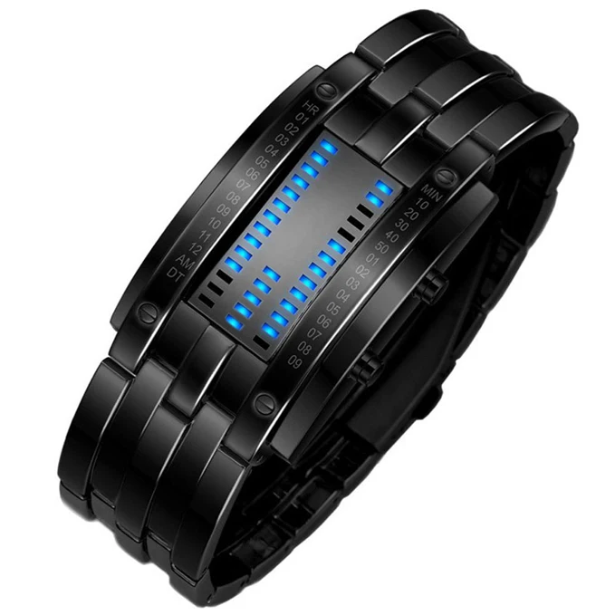 1PC Future Technology Binary Watch мужские и женские черные часы из нержавеющей стали с цифровым