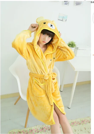 New Women Men Spring Autumn Winter Flannel Animal Lovely Bear Hooded Towel Bathrobe Nightgown Robes Lovers pajamas home service | Женская