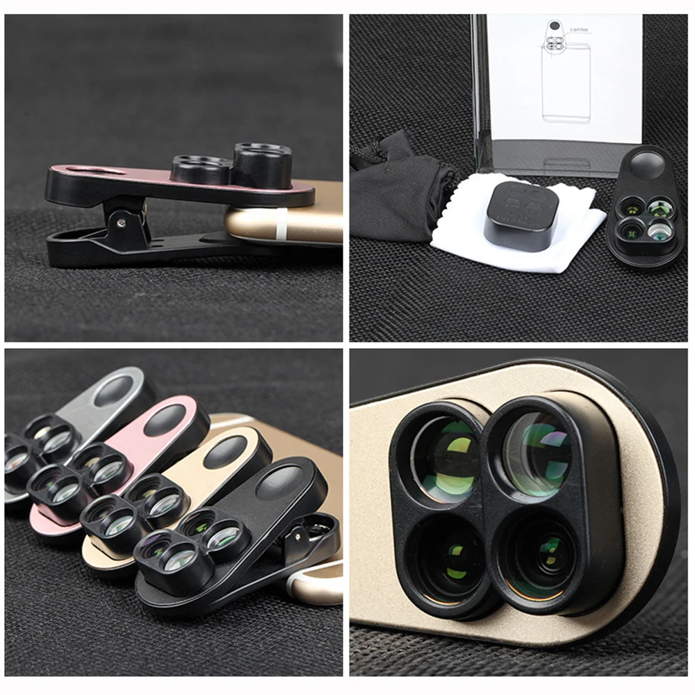 Набор объективов для камеры 4 в 1 Макросъемка широкоугольный объектив рыбий глаз