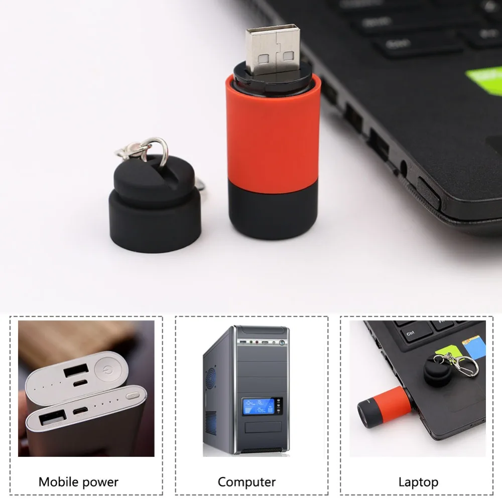 Портативный мини брелок USB Перезаряжаемый Карманный фонарик лампа