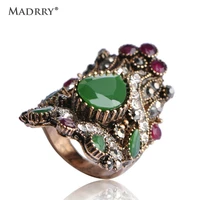 madrry turkish water drop finger rings for women men antique gold color crystal stones aneis anel green resin anillos mujer