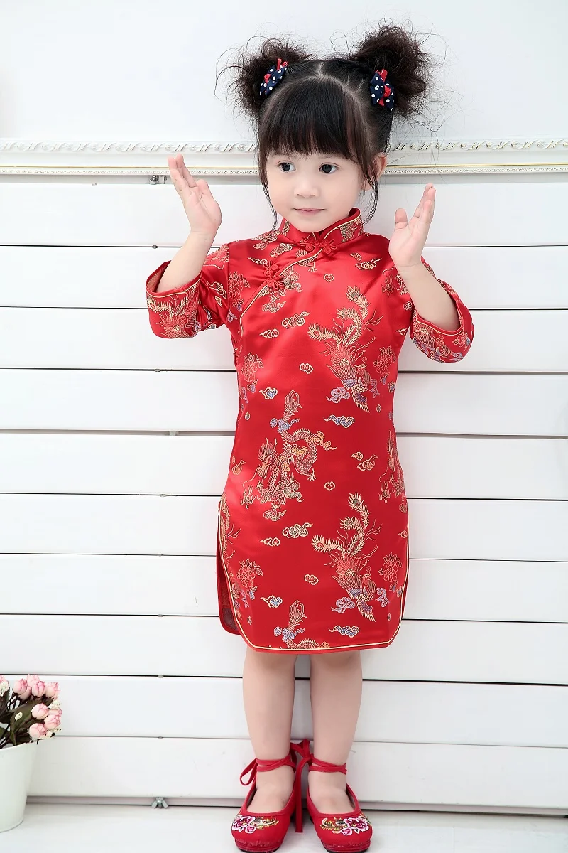 2021 Qipao летнее платье для маленьких девочек с рукавом три четверти детская одежда