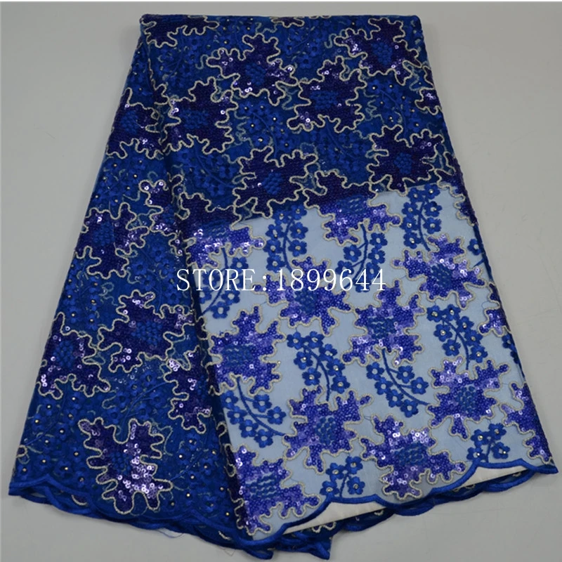 Blue net lace fabric with stones high quality african french sequined tulle for party dresses ML1307 | Дом и сад