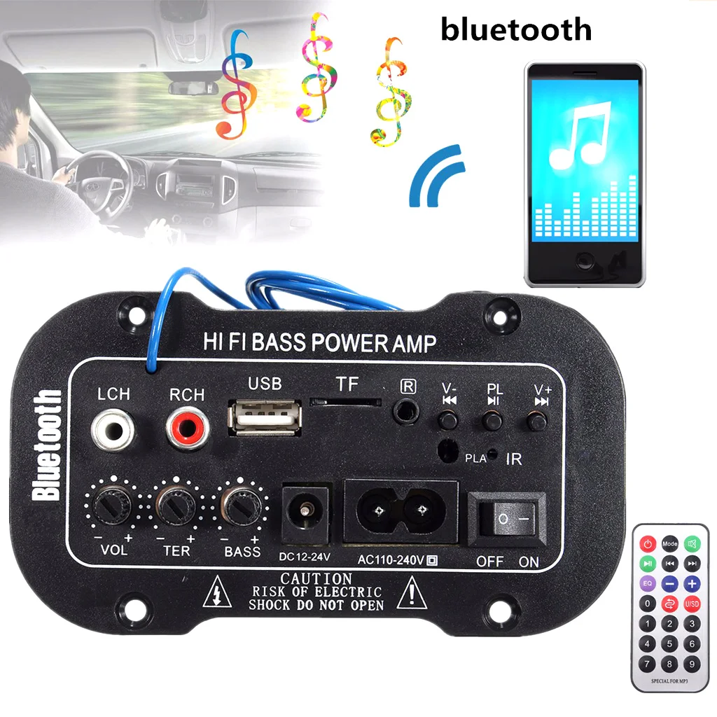 

5Inch 220V Bluetooth Amplifier Bass Power AMP Handsfree USB TF AUX DIY Power Amplifiers For Car RV Camper Digital Amplifiers