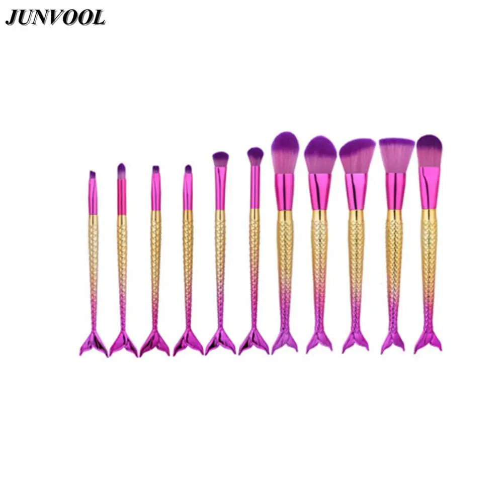 11pcs style FaD384 Новейшая "Русалка" кисти для макияжа набор Фантазия для бровей подводка для глаз Румяна смешивания основа косметический Красота Make Up щетка - Handle Color: 11pcs style FaD384