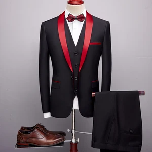 Plyesxale мужские костюмы из 3 частей весна-осень 2019 красный воротник шаль Свадебный костюм для жениха мужской свадебный костюм Q169