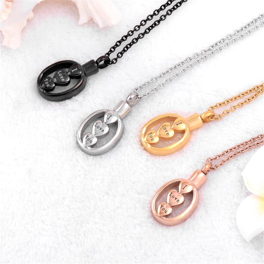 

I LOVE U Round Ashes Urns Necklace Memorial Jewelry Stainless steel Cremation Pendant Charm Locket