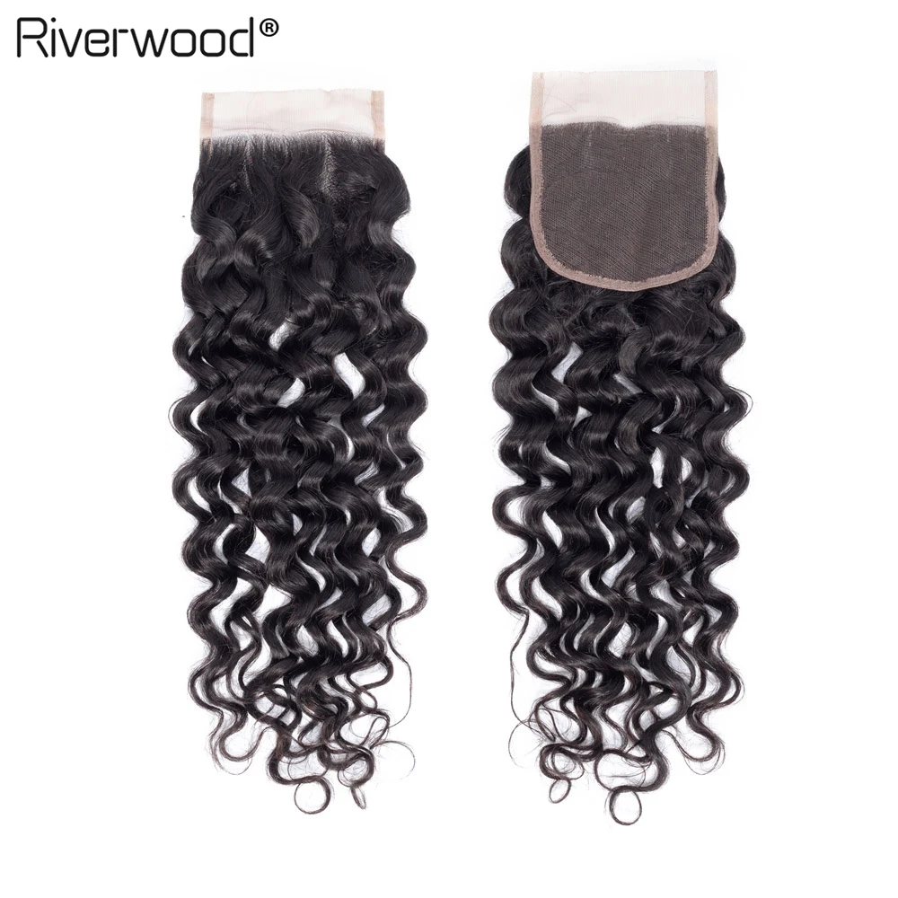 Water Wave Bundles With Closure 100% Remy Human Hair 3 4*4 Lace Riverwood Brazilian Weave | Шиньоны и парики