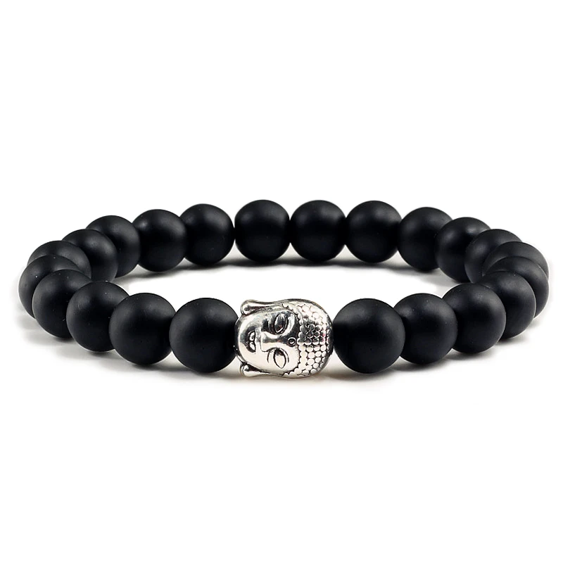 Black Matte Sliver Трендовый натуральный камень Lava Strand браслеты золото/серебряная голова Будды Очаровательные бисера молитвенные браслеты и браслеты ювелирные изделия подарки ручной работы - Окраска металла: Black Matte Sliver