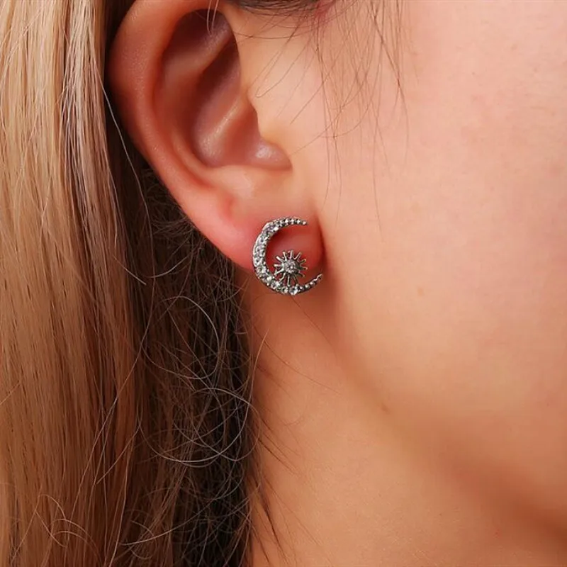 Timlee E075 New Cute Star Moon Asymmetric Earring Temperamental Rhinestone Alloy Studs Earrings Popular Jewelry Wholesale | Украшения и