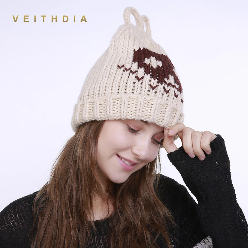 Осенне-зимняя вязаная шапка с антенной ручной работы VEITHDIA 2019 женские шапки шляпа