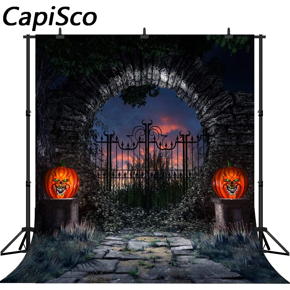 Capisco фон для фотосъемки страшный Хэллоуин злой тыквы Дверь ночь фотостудии|Фон