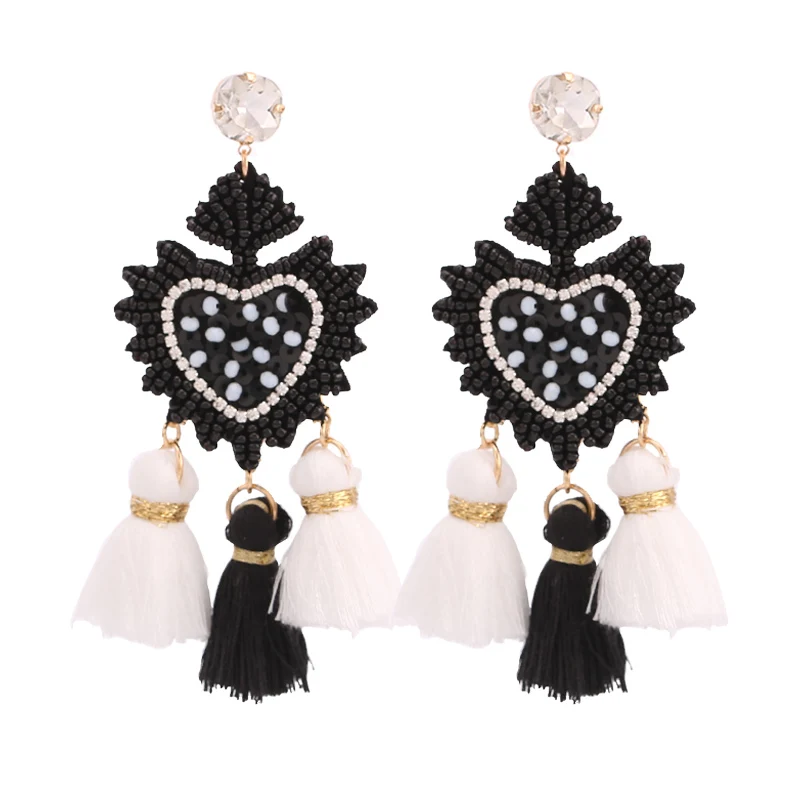 E1106 Black White Sehuoran, модные серьги-капли из стеклянных бусин для женщин, ювелирные изделия, Висячие геометрические массивные серьги, свадебные подарки для девушек, для женщин - Окраска металла: E1106 Black White