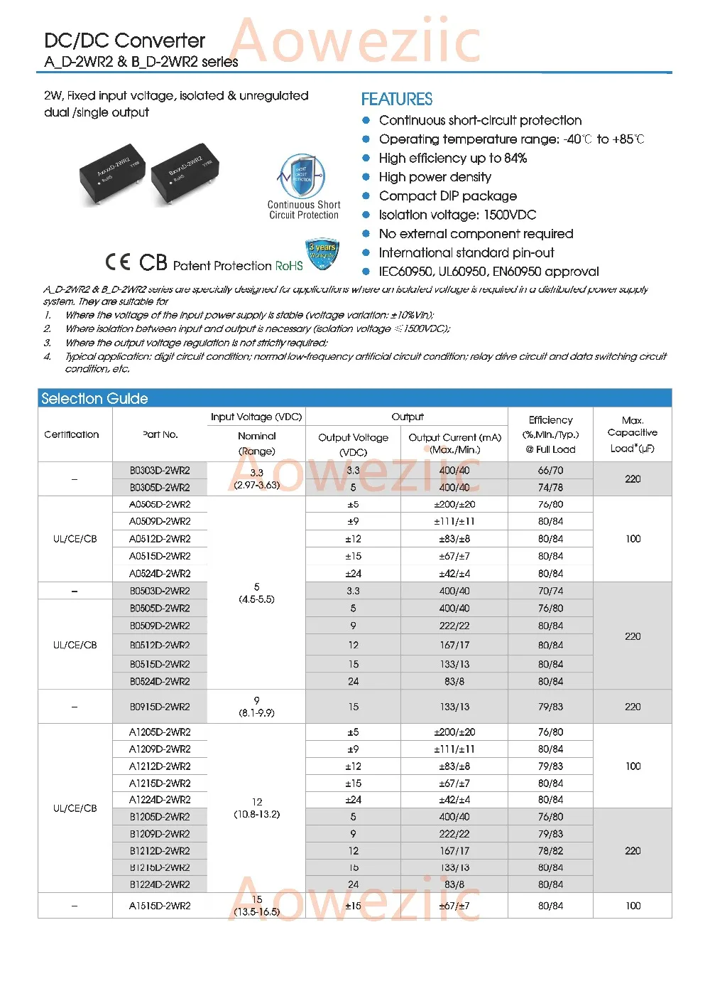 Aoweziic (1 шт.) (2 (5 (10 B1212D-2WR2 новый оригинальный DIP Вход: 12 В Выход: 0.17A DC-DC 1.5кв изоляция