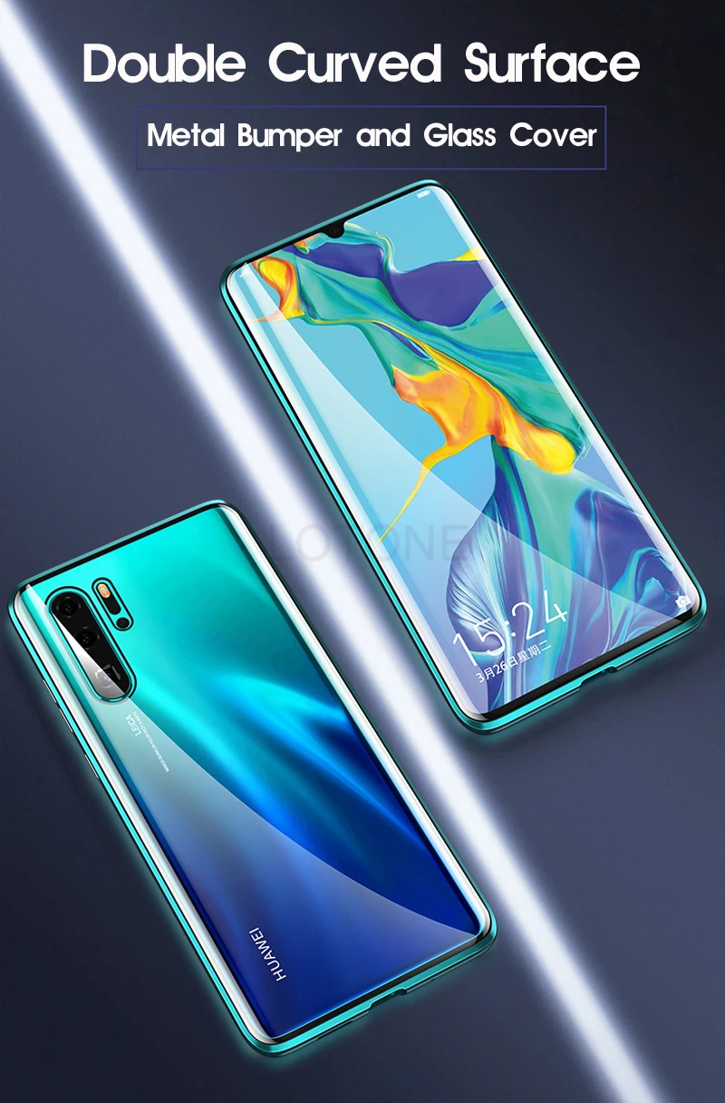 Двойной изогнутый 360 чехол на весь корпус для huawei P30 Pro P20 P20Pro P30Pro, магнитный металлический бампер и переднее закаленное стекло