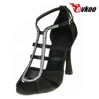 evkoodance black brown with rhinestone open toe 10 cm heel height professional dancing latin shoes for women evkoo 444