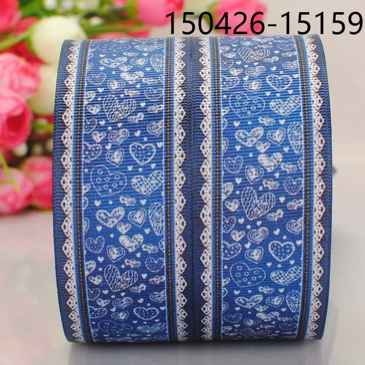 

5yards 1-1/2 " 38 mm denim heart pattern printed grosgrain ribbon party decoration gift ribbon Free shipping