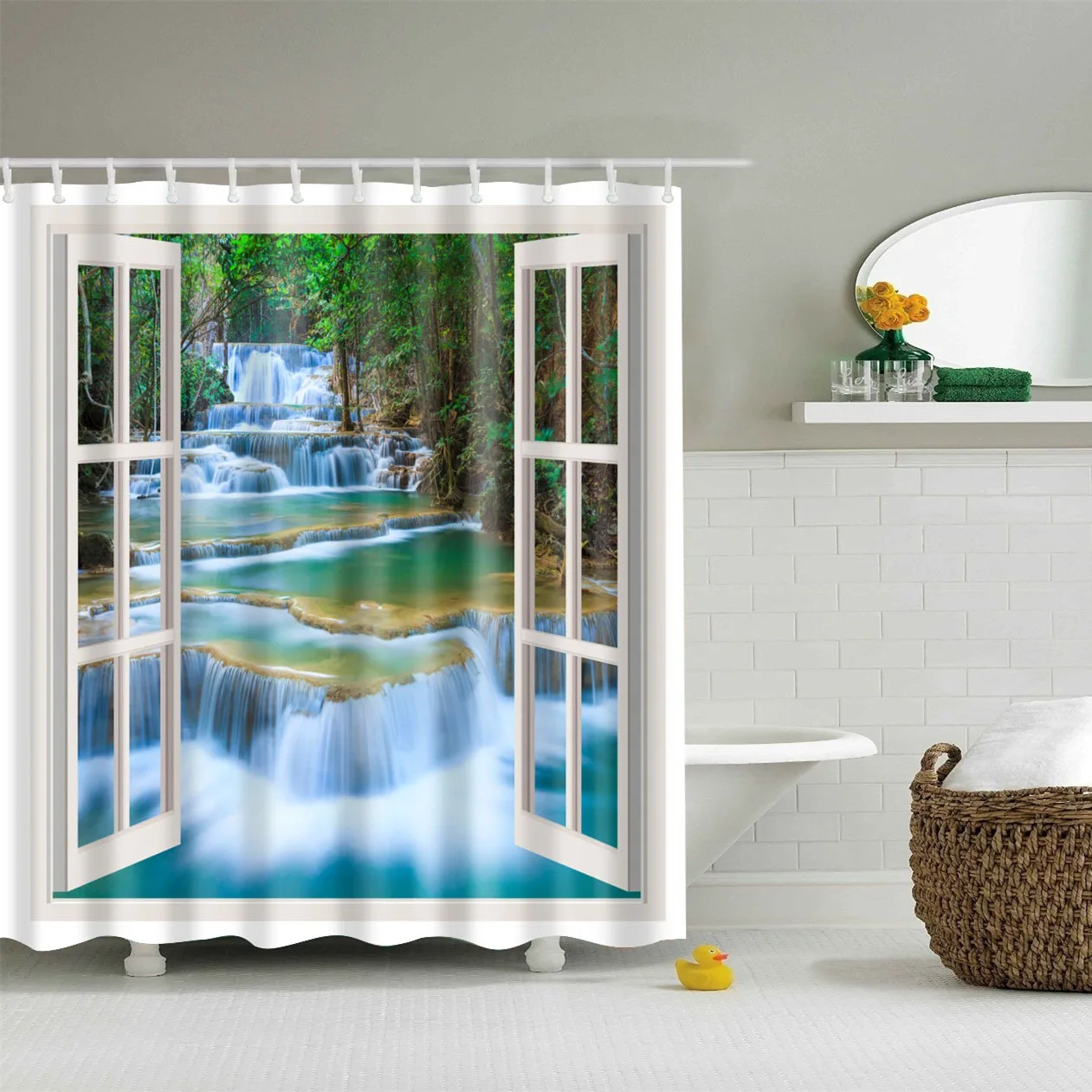 TZ161122 Blue Sky sea Landscape False window Shower Curtain wash Bathroom shower Waterproof Mildewproof Decor with hooks 180x200 cm large - Цвет: TZ161122