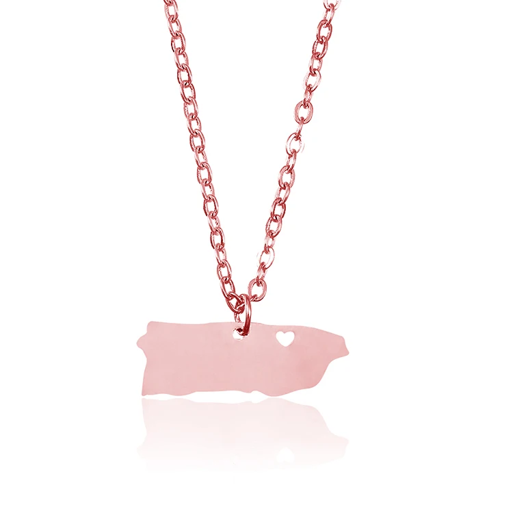 Rose Gold 10 шт./партия, кулон карта, ожерелье, нержавеющая сталь, серебро, золото, любовь, родный город, подарок, гравировка, женские ожерелья бижутерия - Окраска металла: Rose Gold