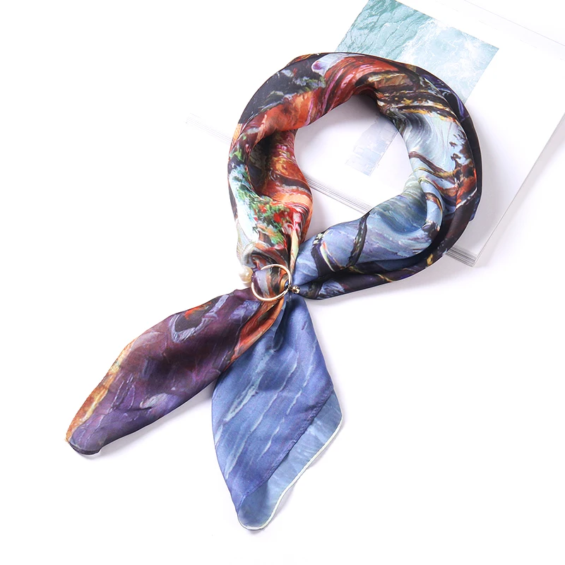 

Kerchief Silk Scarf Head Scarf Scarves Women Scarf Riverside Oil Painting Spring Summer Hot Sale Hair Scarf Tie New Print 70*70
