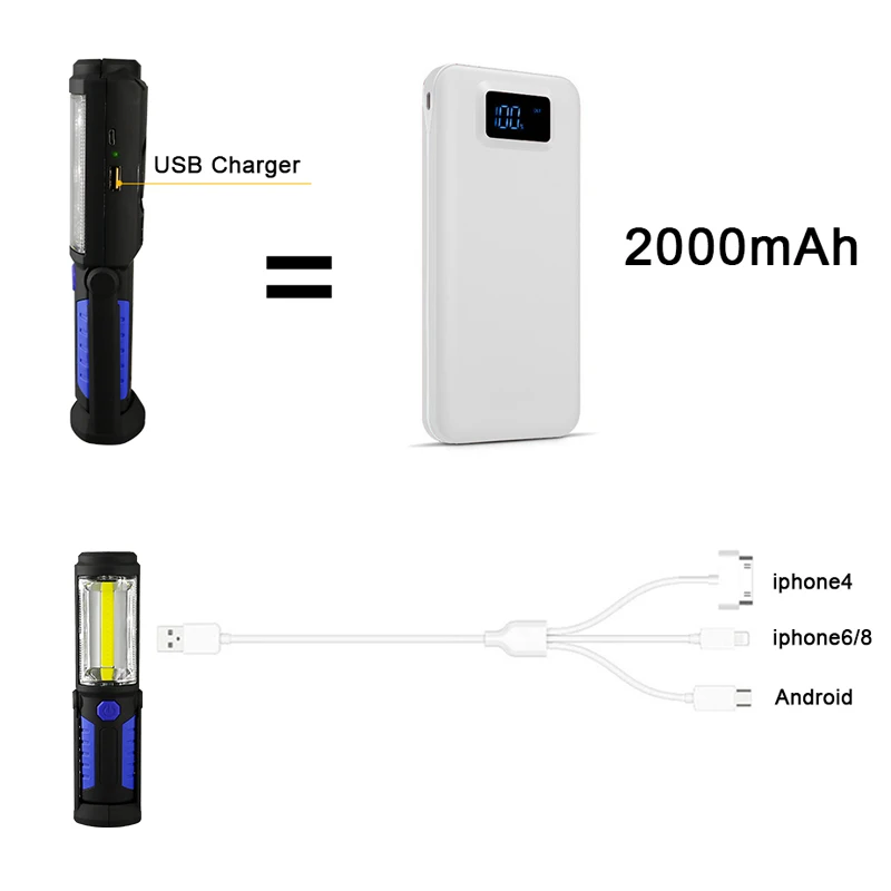 1 шт. USB COB Светодиодный фонарь для контроля работы Магнитный ручной ультра яркий
